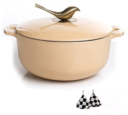 YAOHY Enameled Cast Iron Dutch Oven Soup Pot, Casserole Kitchen Cooking Cast Iron Pot Induction Cooker For Sourdough, Bread Baking Cook Dutch Oven(A)