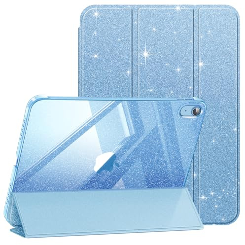Fintie Hülle für iPad (A16) 11. Generation/iPad 10. Gen, Glitzer Blau | Für 2025/2022 Modell, Ultradünn leichte Schutzhülle, Transparenter Rückseite Case, Dreifach-Ständer, Auto Schlaf/Wach