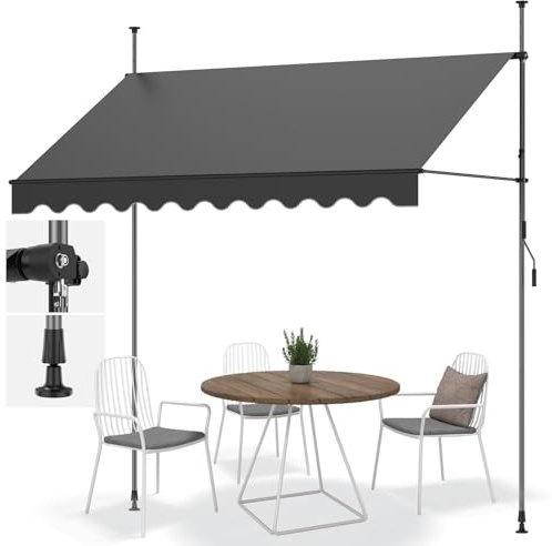 Ezkamfort Klemmmarkise 250 x 120 cm, Markise Balkon Ohne Bohren, mit Handkurbel Alu Markise UV-Beständig Höhenverstellbar & Wasserabweisend | Sonnenschutz für Laden, Terrasse & Garten