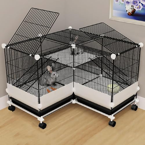 Kaninchenkäfig 2-lagig mit Schalen und Urinschutz, geräumiger Indoor-Stall für Kaninchen, Meerschweinchen, Eichhörnchen