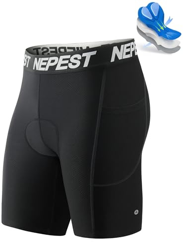 Nepest Herren Radlerhose 4D Gel-Polster – Fahrrad Unterwäsche MTB Bike Shorts mit Taschen Schwarz/Schwarz,L