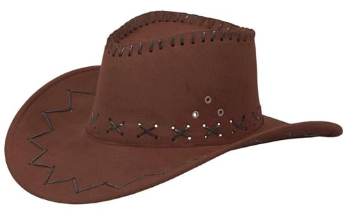 PartyMagix Cowboyhut Westernhut Cowgirl, Wildlederoptik mit Lederband – vielseitiger Hut für Damen & Herren – Braun – Partyhut, Festival Accessoire & Kostüm-Idee