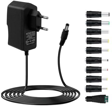 12V 1A Netzteil Universelle, Netzteil Ladegerät mit 10 DC Adapter Stecker für Router, Tablets, Spielekonsolen, Lautsprecher, LED Streifen Licht, Kamera, Scanner, DVD Spieler, Power Adapter Charger 1M