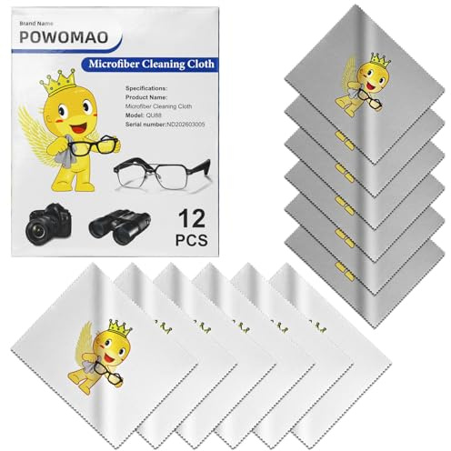 POWOMAO 12Pack Microfiber Glasses Cleaning Cloths, Soft Cleaning Cloth Wipes for Eyeglasses, Camera Lenses, Mobile iPhone, Tablets, Screens, etc (15 x 18 cm)
