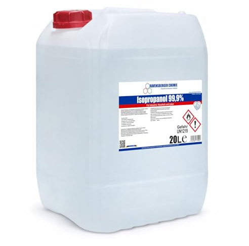Ravensberger Chemie Isopropanol 99,9% IPA – Isopropylalkohol Reinigungsalkohol zum Entfetten & Reinigen – Lösungsmittel für Elektronik, Glas, Auto & Werkstatt - 20 Liter Kanister