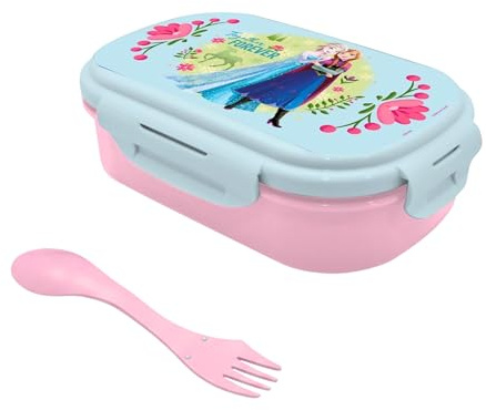 Disney Frozen Lunchset, Kinder Essensbehälter für die Schule, Inklusive Brotdose und Gabel, Wiederverwendbarer Snackbehälter für Mädchen