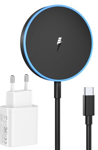 für MagSafe Ladegerät iPhone mit 20W Schnelles Adapter, Wireless Charger induktive ladestation für iPhone 17/16/15/14/13/12 Serie&Ohrhörer 4-2Pro,LED kabelloses ladegerät inkl. Netzteil und Kabel