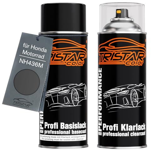 TRISTARcolor Peinture moto Kit bombes de peinture pour Honda Motorrad NH436M Mat Gun Powder Black Metallic Peinture de base vernis clair aérosol 400 ml