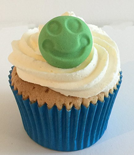 6 Handgemachte Kuchendekorationen aus Zucker: Grüne Smiley-Gesichter / 6 Green Sugar Smiley Faces