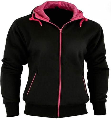 SPEED MAXX LTD Ladies Pink/Black Fleece Hoodie Womens Removable Armour Motorbike/Motorcycle Jacket (S)