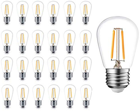 Newpow S14 Led Light Bulbs, 24 Pack Dimmable Edison Glass Bulbs for Waterproof Outdoor String Lights, 1.5W Replacement Incandescent Bulb (11w - 30w), Warm Color 2200k - UL Listed