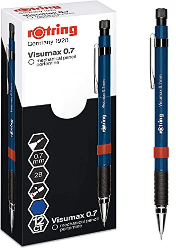 rOtring Visumax portaminas | 0,7 mm | Mina 2B | Cuerpo azul oscuro | 12 unidades
