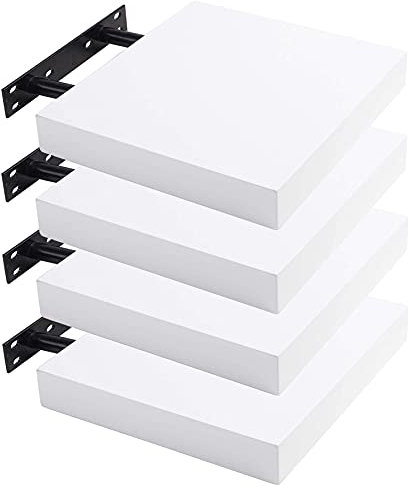 Lestarain Wandregal, 25x23x3.8cm 4er-Set MDF-Wandboard Schweberegal Holz Hängeregal DVD CD Regal Wall Shelf Für Küche Wohnzimmer Schlafzimmer Weiß