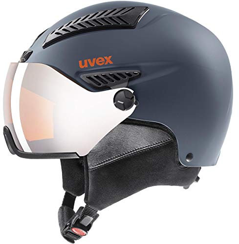 uvex hlmt 600 Visor - robuster Skihelm für Damen und Herren - individuelle Größenanpassung - mit Visier - Dark Slate orange matt - 53-55 cm