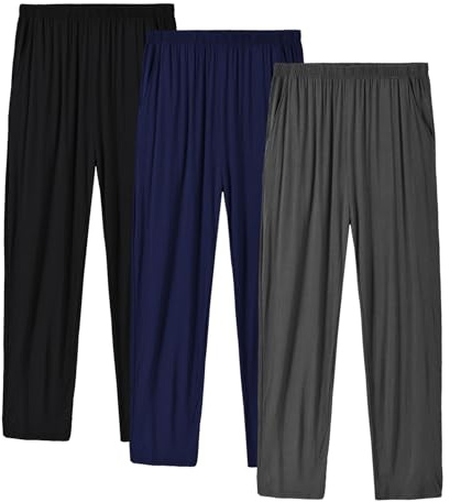 MoFiz Men's Pyjamas Lounge Pants Bottoms 3-Pack Modal Ultra-Soft Cozy Pj Loungewear Sleepwear Bottoms (Black,Navy, Dark Grey) Size S