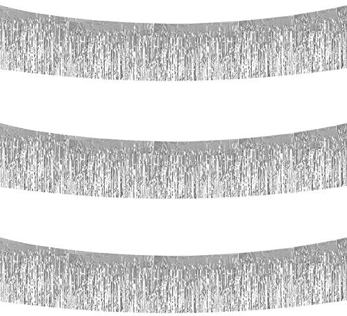 BEISHIDA Silver Fringe Garland Banner 3Pack 30ft Wall Tinsel Foil Streamers