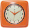 Infinity Instruments Quadratische, stille Retro-Wanduhr, 22,9 cm, Mitte des Jahrhunderts, Moderne Küche, Esszimmer, Retro-Wanduhr, Quarz-Uhrwerk (orange)