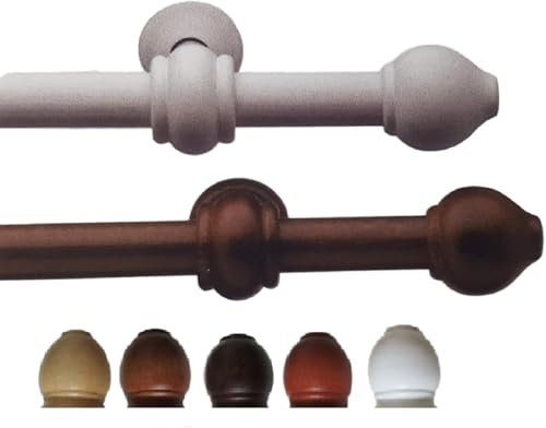 Bastone per Tenda, Asta in legno da Ø 22 mm. anelli + accessori da 160 a 200 cm. Movimento a strappo (frusta non inclusa), Attacco a parete (Noce, 200 cm.)
