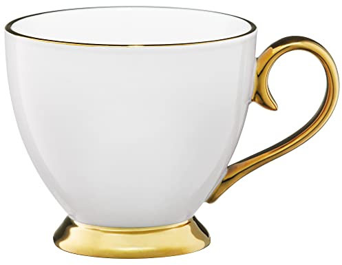 AMBTION Kaffeetasse weiß mit Goldrand 400 ml Porzellanbecher groß auf Füß XXL Tasse Kaffee Tee Latte Macchiato elegant Royal