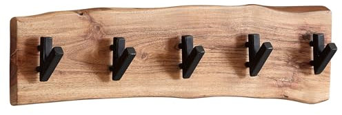 FineBuy Design Wandgarderobe Akazie Massivholz/Metall, Hakenleiste Flurgarderobe Wand, Garderobe Holz