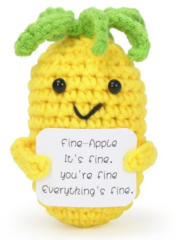 Positive Ananas Puppe, Pocket Hug Mini Plush, Ananas Spielzeug mit Aufmunterung Karte, Kreative Strickwolle Ananas-Häkelpuppe, Geschenk für Freunde Geburtstags Weihnachten Abschieds A22 4