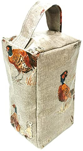 Fabric Door Stop, Tall Decorative Oilcloth Door Stopper for Outdoor, Indoor, Patio, Kitchen, Bedroom Use - 20cm/8in Tall Fabric Door Stop - Unfilled (Pheasants)