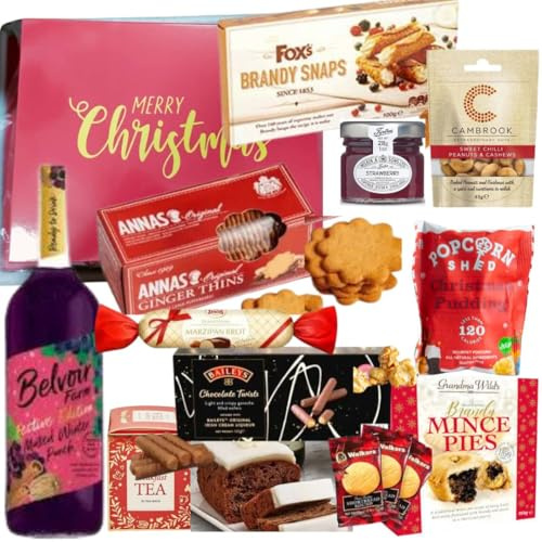 Christmas Hamper - Traditional Festive Treats For Couples, Friends And Family - With Mulled Wine Punch, Mince Pies, Tea, Cake - Gourmet Gifts