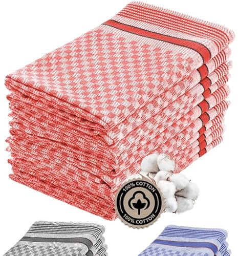 Zestri 10-er Set Grubentücher Rot kariert | Profi-Küchentücher 45x90 cm | Pflegeleicht 95° waschbar | Grubenhandtücher aus 100% Baumwolle | ÖKO-TEX Standard | Geschirrtücher Premium-Qualität