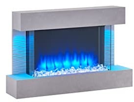 FLAMME Kingston Wall Mounted Fireplace up to 60 with 3 Flame Colours and 13 Mood Lighting Options (39 CEMENT GREY)