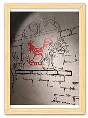 Stile cinese tagliato in carta rosso Gallo in vaso Murale decorativo in legno Decorazione per la casa Cornice A4
