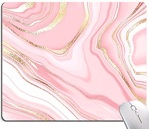 Armanza Tapis de souris mignon en marbre rose doré - Tapis de souris carré personnalisé avec motif - Base en caoutchouc antidérapant pour ordinateur de bureau et ordinateur portable