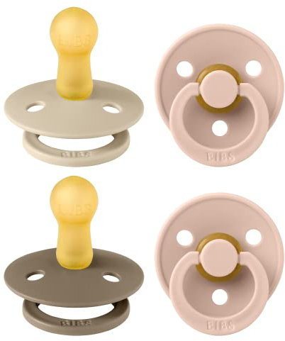 BIBS Colour Schnuller 4er-Pack, BPA-frei, Kirschform Nippel. Naturkautschuk/Latex, Hergestellt in Dänemark. 6-18 Monate (4er Pack), Baby Blush Colours