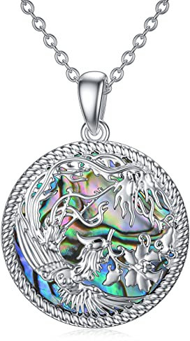 ROMANTICWORK Phönix Kette Sterling Silber Phoenix Anhänger Halskette Phönix Abalone Muschel Schmuck Geschenk für Damen Mädchen