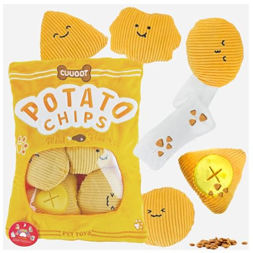 Hundespielzeug Kleine Hunde,Crinkly Squeaky Hundespielzeugs Interaktives Plüsch Hundespielzeug spielzeug Puzzle und Bereicherung Spielzeug für kleine, mittlere und große Hunde (Potato-chips-01)