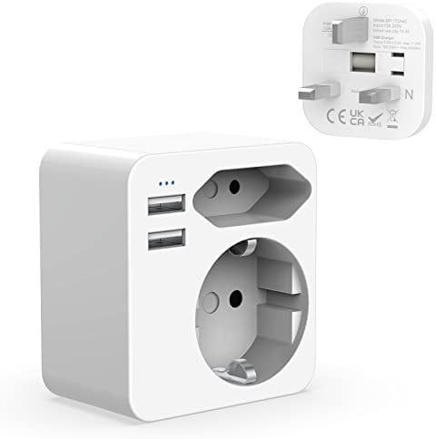 Hoppac Adaptateur Anglais, Francais Deux Ports USB 2.4A, France vers UK avec Prise European and Schuko, Type G Utilisation Au Royaume-Uni
