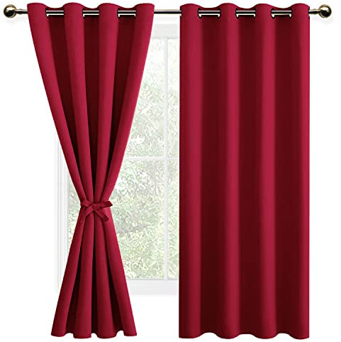 DWCN Gardinen Blickdicht Verdunkelungsgardinen mit Ösen Vorhänge Wohnzimmer mit Vorhang-Krawatten, Wärmeisolierende Thermovorhang 2 Stücke, Rot, 183x132cm(HxB)