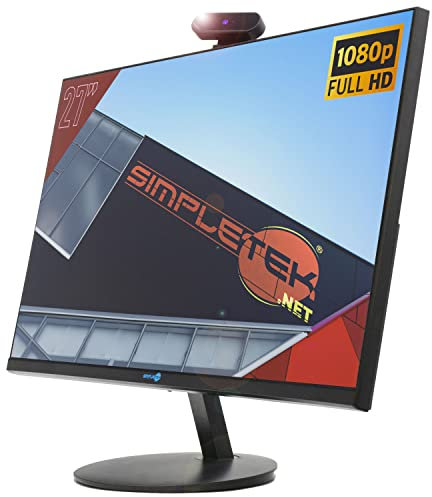 SIMPLETEK Monitor 27 IPS Full HD WLED con Webcam integrata | Speaker integrati VESA 100x100mm HDMI VGA Audio in 3,5mm