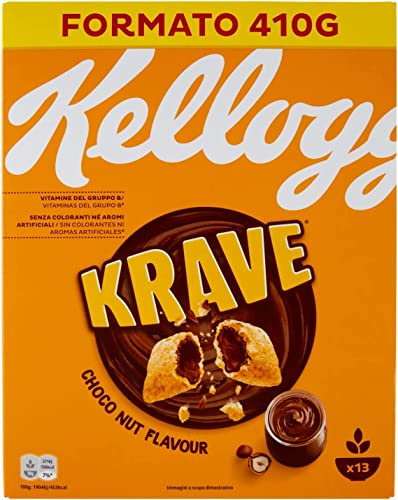 Kellogg's Krave Choco Nut Gemischte Cerealien Bündel mit Schokoladenfüllung mit Haselnuss Geschmack und Vitaminzusatz 410g Packung