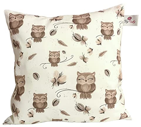 Kinder Kissenhülle Kissenbezug 40 X 40 cm Kissen Fahrzeuge Jungen 100% Baumwolle Zierkissenbezug Kinderkissen Spielkissen (Boho Eulen Beige)