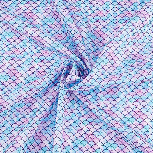 FINGERINSPIRE Stoff Meerjungfrauenschuppen Baumwollstoff 100x145cm Hellviolett Blau Polyesterstoff Meerjungfrau Bedrucktes Fischschuppenmuster, Für T Shirt Kleid Nähen, (DIY-WH0292-79A-EU18)