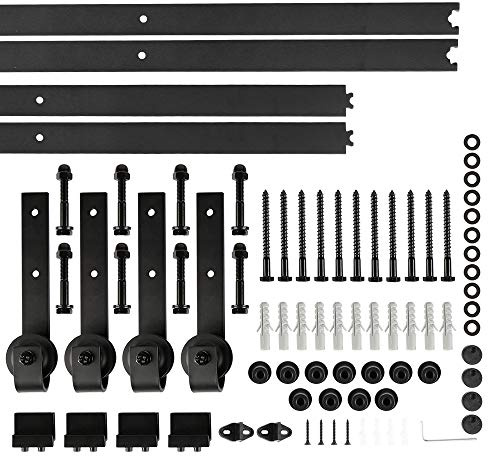 Kit de porte coulissante système galandage,Ensemble de poulies de rail de suspension de porte de grange de 366 cm (boucle de fleur de prunier à quatre sections) (classique) installation à deux portes
