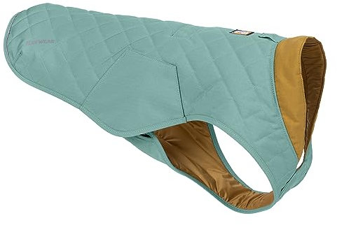 RUFFWEAR Stumptown Quilted Dog Jacket, Medium Dog Coat with Harness Portal, Stylish Premium Quality Dog Vest for Pet Dog Walking, Cosy & Abrasion Resistant Dog Coat, M, River Rock Green