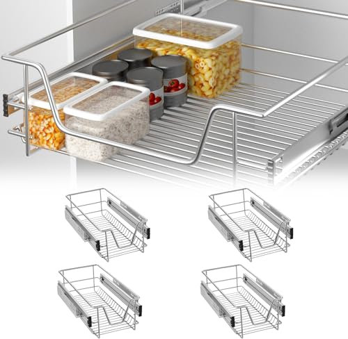 JOIEYOU 4 Stück Teleskopschublade für 30 cm Schränke Küchenschublade Korbauszug Schlafzimmerschublade Vollauszug Küchen Regal
