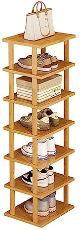 GAESHOW 7 Lagiges Schuhregal Schmal und Hoch Holz, Shoe Rack für Eingang, Schuhablage Ecke, Bambus Schuhregal für Eingang, Wohnzimmer, Schlafzimmer, Platzsparend, 25 x 23 x 115cm