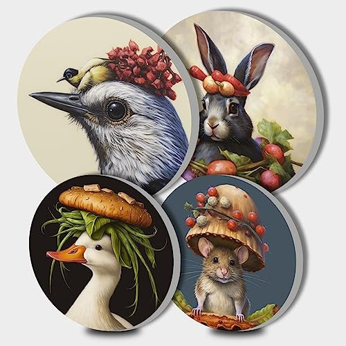 Cute Animals Rabbit and Duck Round Metal Hob Covers Set of 4 Stove Cooker Hob Covers for Cookers Gas Stove Protector Cookware Accessories Modern Cooktop Decor