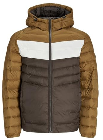 JACK & JONES Mens Puffer Jacket 100% Nylon Quilted Padded Windproof Outdoor Jacket for Men, Mulch Colour, Size- L