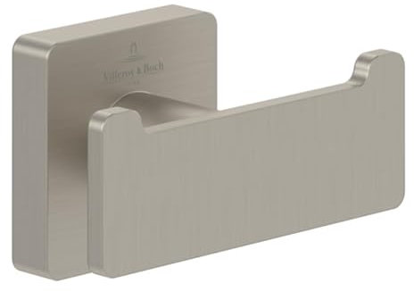 Villeroy & Boch Elements - Striking Doppel-Handtuchhaken, Handtuchhalter für Wandmontage, Wandhaken aus Messing, Zubehör Bad, Badhaken eckig, 80 x 44 x 45 mm, Brushed Nickel Matt