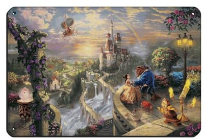 Thomas Kinkade Die Schöne und das Biest, das sich verliebt, Retro-Poster, Metall-Blechschild, schicke Kunst, Retro, Eisenmalerei, Bar, Menschenhöhle, Café, Familie, Garage, Poster, Wanddekoration, 20