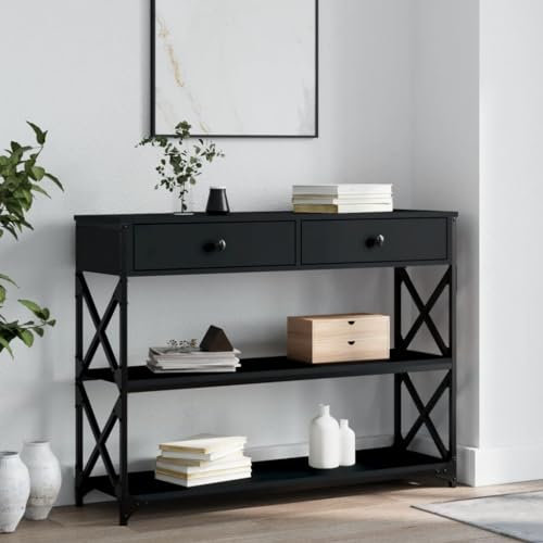 Coavain Table Console Noir 100x28x75cm Bois D'ingénierie Meuble Entree Rangement Salle a Manger Complete Bureau Extensible Bout de Canapeeommode Entree Couloir Buffet Cannage