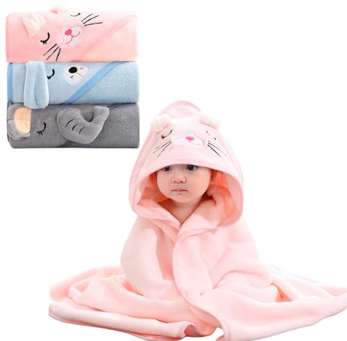 3 Stück Kapuzenhandtuch: 80 x 80 cm Babyhandtuch Mit Kapuze, Badetuch Weich & Super Saugfähig, Badeponcho Unisex